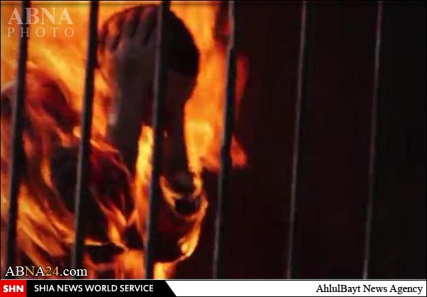 تصاویر ناراحت کننده از زنده سوزاندن خلبان اردنی بدست داعش