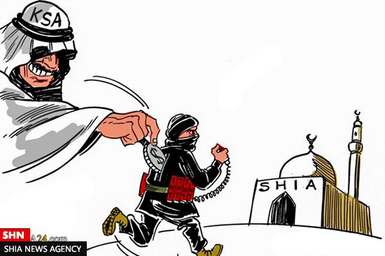 کاریکاتور دلار آل‌سعود نیرو محرکه داعش برای انتحار در مساجد شیعه