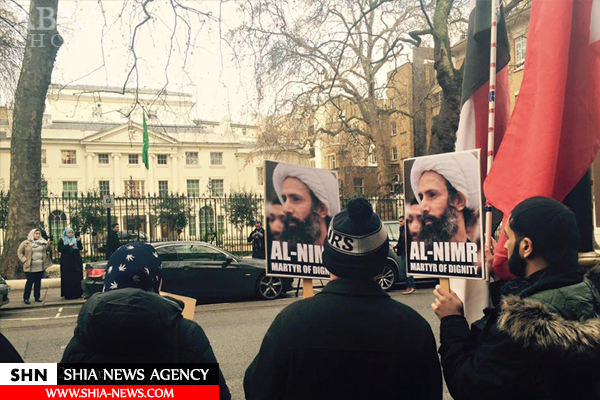 تظاهرات شیعیان لندن مقابل سفارت عربستان در سالگرد شهادت شیخ نمر