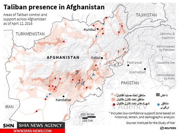 فاصله بین داعش و طالبان افغانستان بر روی نقشه
