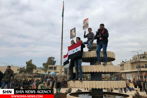 استقبال از نیروهای مردمی در عفرین با پرچم سوریه + تصاویر