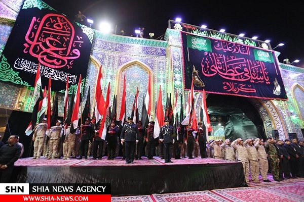 تصاویری از پرچم عزای حسینی بر فراز گنبد ائمه(ع) در عراق