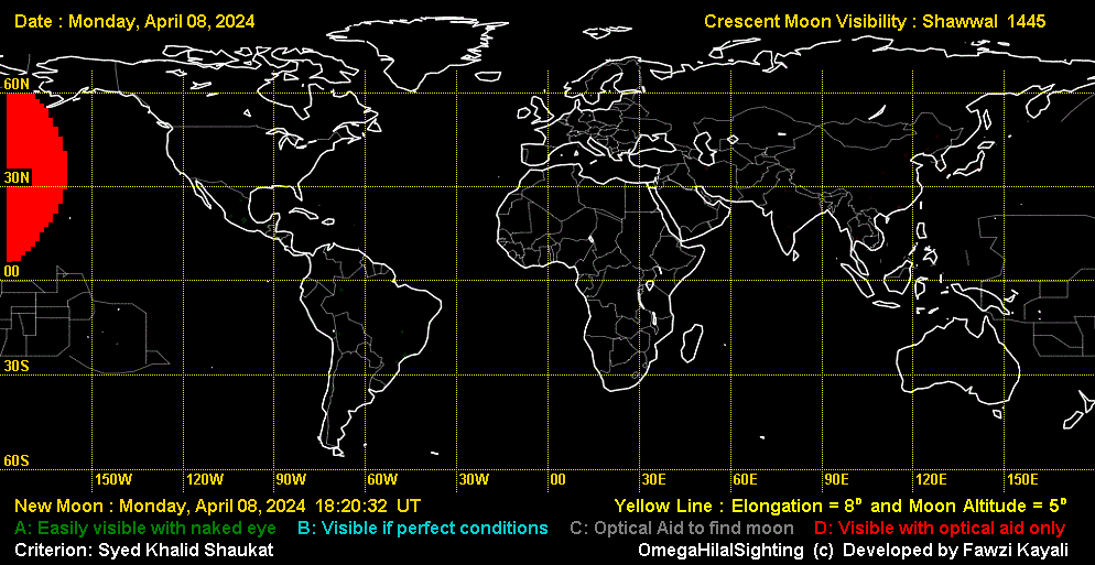 نقشه رویت هلال ماه در غروب روز سه شنبه ۲۱ حمل ۱۴۰۳