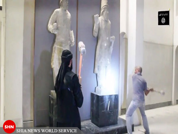 دستور داعش برای محو دیوارنوشته‌های حامل نام پیامبر(صلی‌الله‌علیه‌وآله)/تخریب‌ مجسمه‌های عتیقه+تصاویر