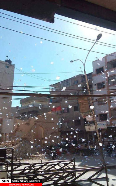 تصویر بارش اعلامیههای ارتش سوریه برای عناصر مسلح تصویر بارش اعلامیههای ارتش سوریه برای عناصر مسلح