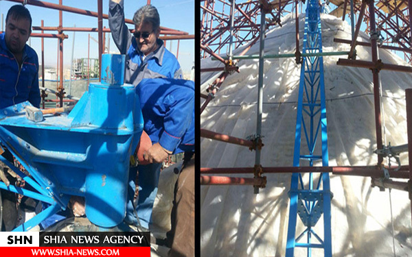 نصب خشت های طلا گنبد علوی (ع) + تصاویر