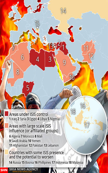 گسترش خیره کننده گروه تروریستی داعش در یکسال اخیر+ نقشه
