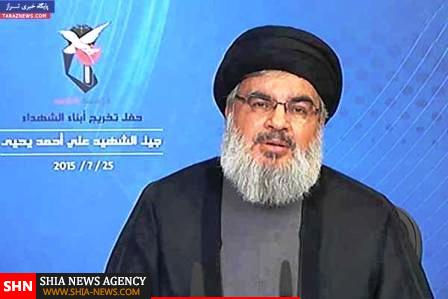 سید حسن نصرالله با آرم بنیادشهید بر صفحه تلویزیون سید حسن نصرالله با آرم بنیادشهید بر صفحه تلویزیون