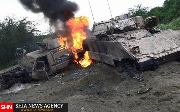 تصاویر کوبیده شدن کاروان نظامی عربستان توسط نیروهای یمنی