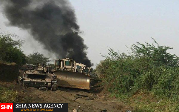 تصاویر کوبیده شدن کاروان نظامی عربستان توسط نیروهای یمنی