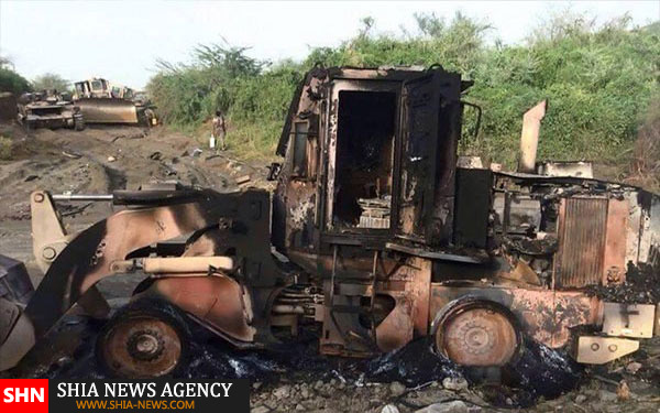 تصاویر کوبیده شدن کاروان نظامی عربستان توسط نیروهای یمنی