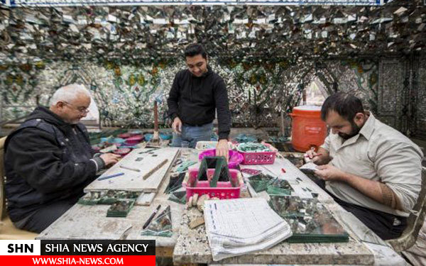 مراحل پایانی مسقف کردن و آینه کاری صحن حضرت ابوالفضل العباس(ع)+ تصاویر