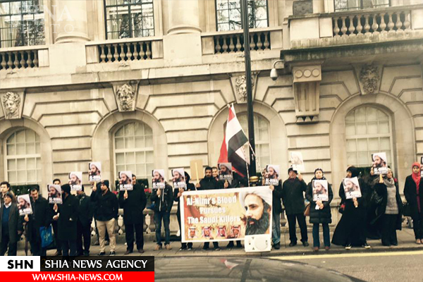 تظاهرات شیعیان لندن مقابل سفارت عربستان در سالگرد شهادت شیخ نمر