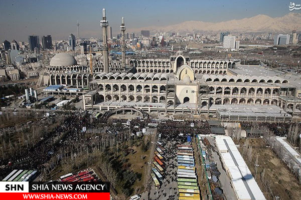 تصاویر هوایی از مسیر تشییع شهدای آتش نشان