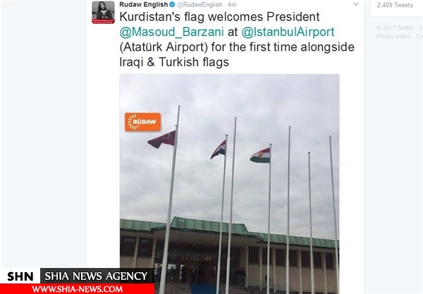 استقبال از بارزانی در ترکیه با برافراشتن پرچم کردستان+ تصویر