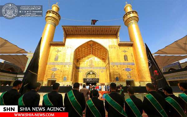 پرچم سیاه بر فراز گنبد حرم امیرالمومنین (ع) + تصاویر