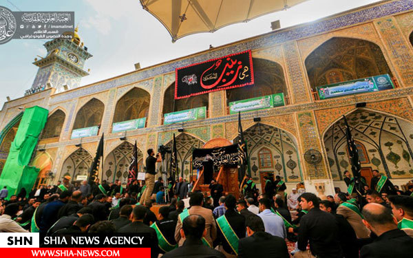پرچم سیاه بر فراز گنبد حرم امیرالمومنین (ع) + تصاویر