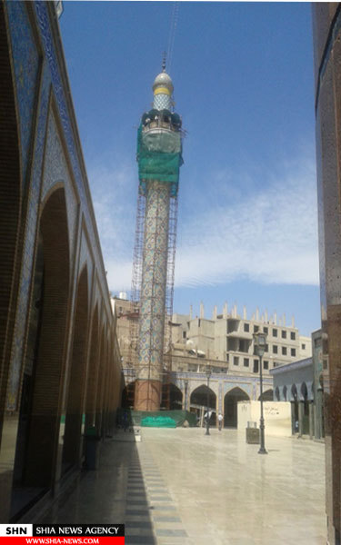 عمليات مرمت گلدسته آسيب ديده حرم حضرت زينب آغاز شد