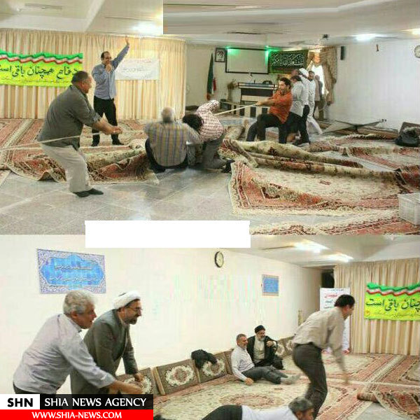 مسابقه عجیب طناب کشی روی فرش نمازخانه! مسابقه عجیب طناب کشی روی فرش نمازخانه!