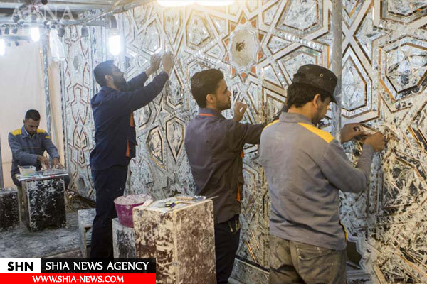 تصاویر ترمیم آینه‌های حرم حضرت عباس(ع)