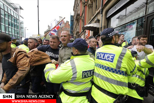 درگیری در تظاهرات ضد اسلامی در منچستر انگلیس+ تصاویر