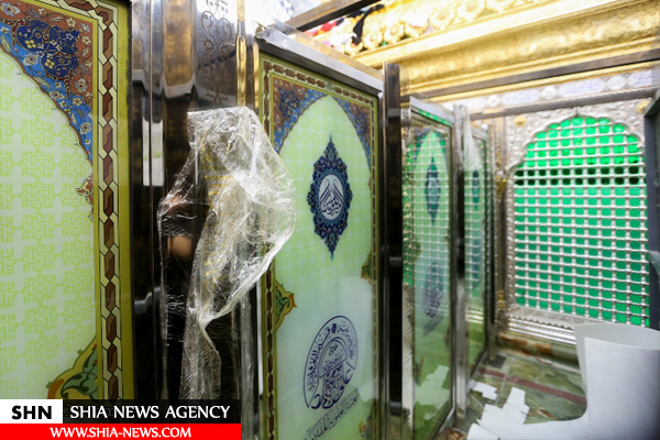 نصب حائل شیشه‌اى اطراف ضریح حرم مطهر امام علی(ع) + تصاویر