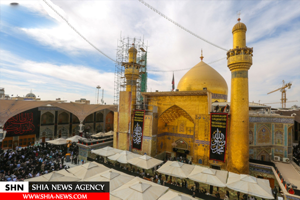 حرم مطهر امام علی(ع) در آستانه ۲۸ صفر سیاهپوش شد+ تصاویر