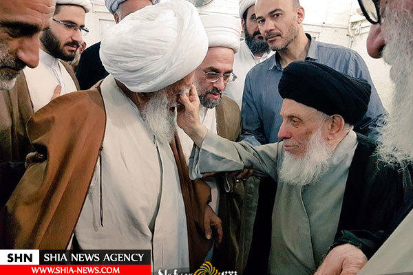 تصویرتواضع عالمانه و مرحمت عالمانه در دیدار آیت‌الله حکیم با آیت‌الله نظری خادم‌الشریعه