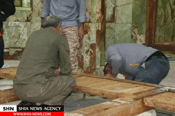 آغاز عملیات نصب نیم ضریح خیمه‌گاهی امام حسین(ع) و حضرت قاسم (ع) در کربلا + تصاویر