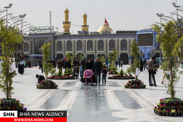 گل آرایی صحن های حرم امام حسین(ع) و حضرت عباس (ع) گل آرایی
