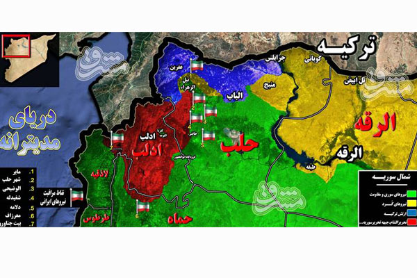 هفت ایستگاه مراقبتی نیروهای ایرانی در شمال سوریه + نقشه میدانی هفت ایستگاه مراقبتی نیروهای ایرانی در شمال سوریه + نقشه میدانی