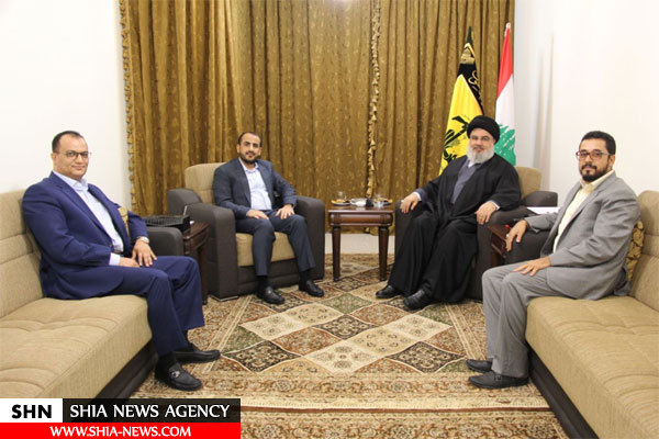 دیدار هیاتی از انصارالله یمن با دبیرکل حزب الله لبنان
