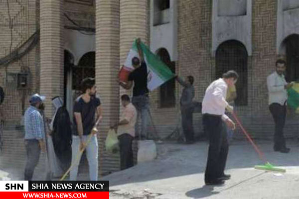 جوانان بصره کنسولگری ایران را آب و جارو کردند