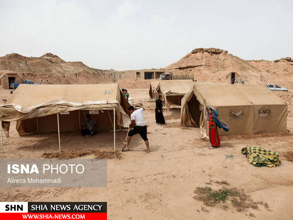 تصاویر پناهگاه سیل زدگان در تپه‌های حمیدیه