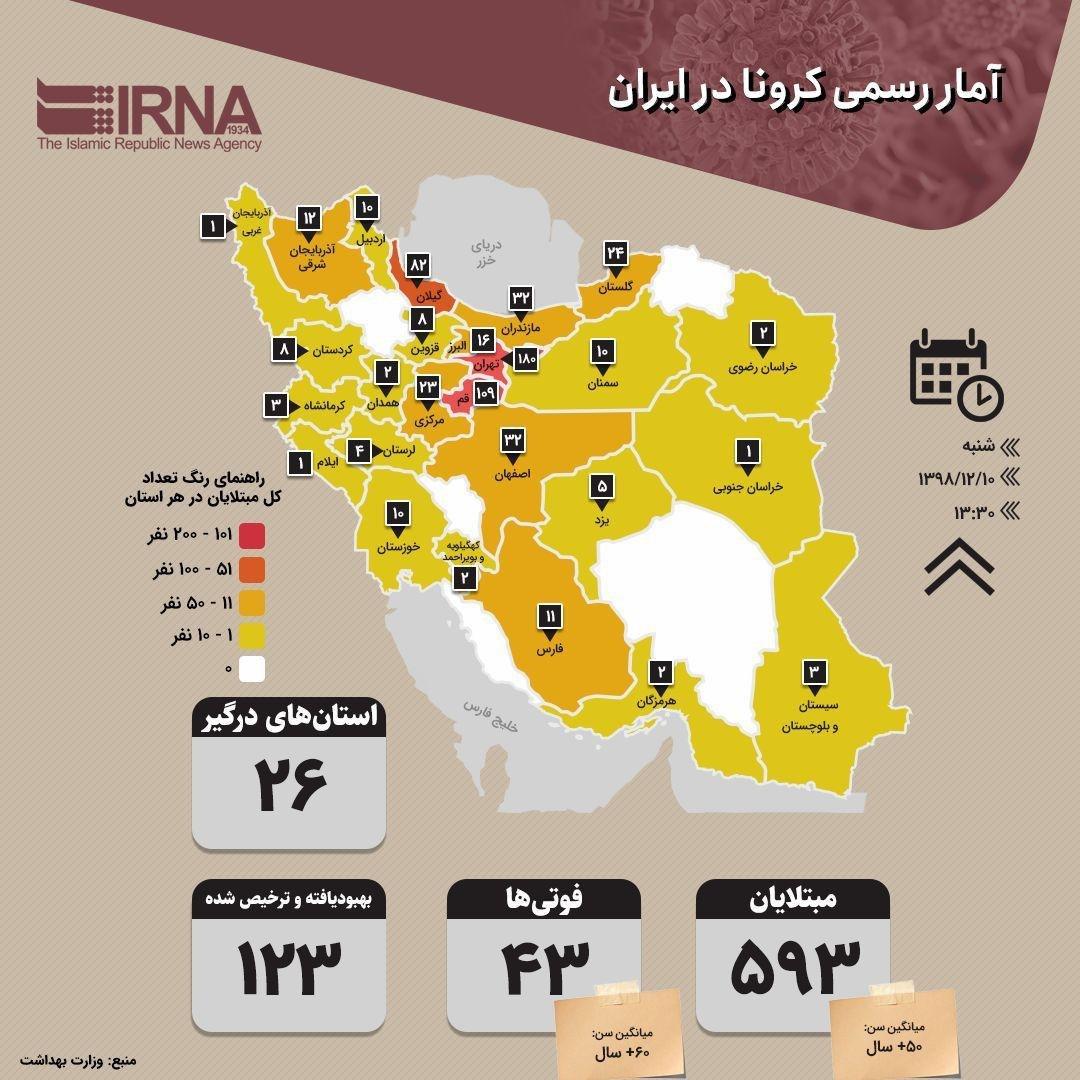 آمار رسمی کرونا در ایران/ نقشه