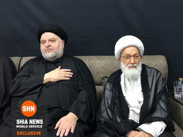 دیدار نماینده آیت الله سیستانی با آیت الله شیخ عیسی قاسم در مراسم عزاداری بحرینی های مقیم قم دیدار نماینده آیت الله سیستانی با آیت الله شیخ عیسی قاسم در مراسم عزاداری بحرینی های مقیم قم