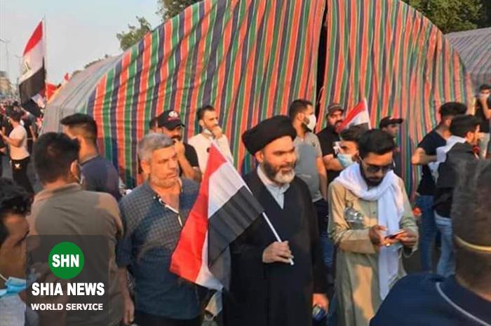 حضور روحانيون در كنار برخي معترضان عراقي