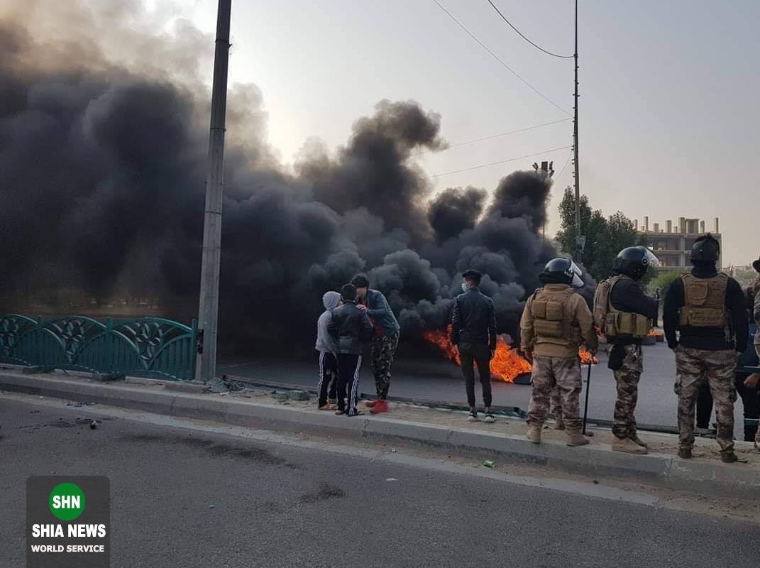 بستن برخی راه&zwnj;ها در کربلا و نجف توسط معترضان +تصاویر