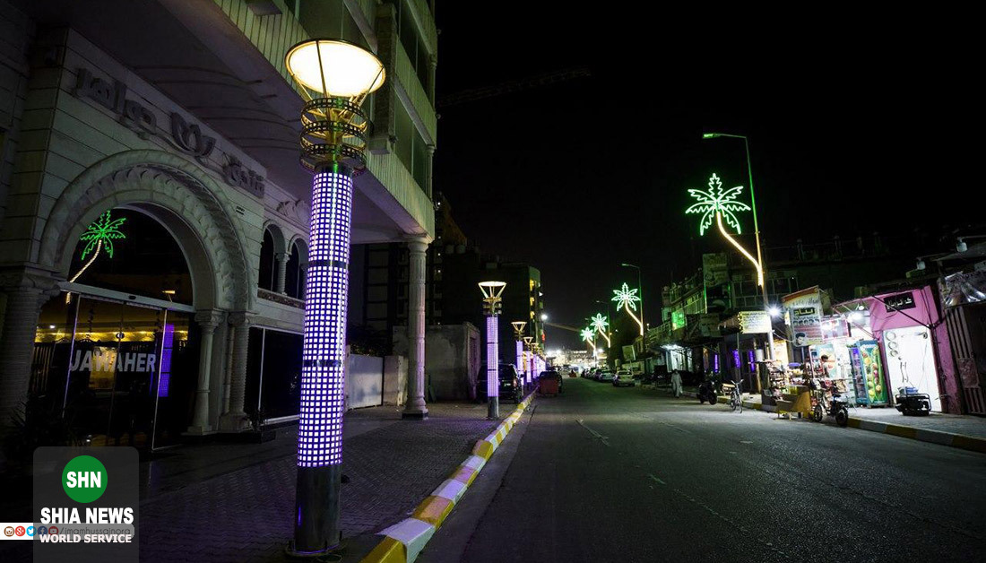تزیین خیابان های منتهی به حرم امام حسین(ع) با ستون های نوری جدید