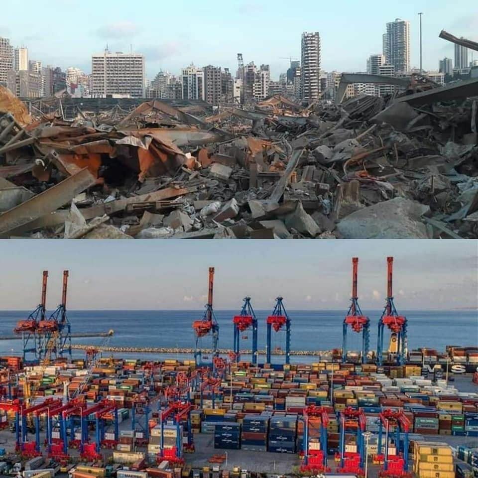 بندر بیروت قبل و بعد از انفجار شدید