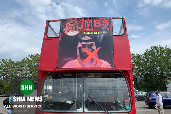معترضان سوار بر اتوبوس در لندن خواستار توقف جنگ یمن شدند