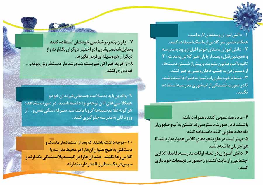 ۱۰ نکته برای پیشگیری از کرونا در مدارس