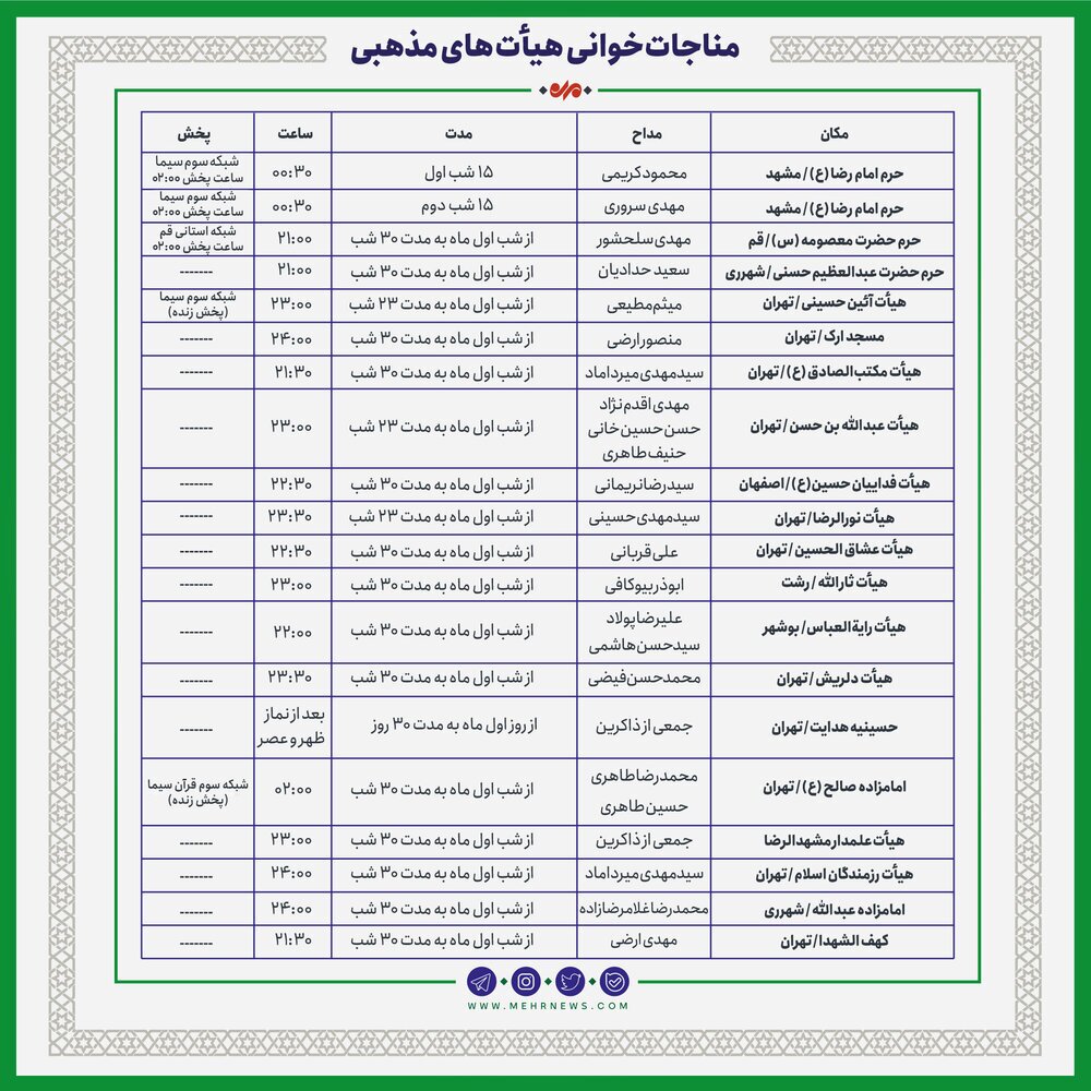 برنامه مناجاتخوانی هیاتهای مذهبی برنامه مناجاتخوانی هیاتهای مذهبی