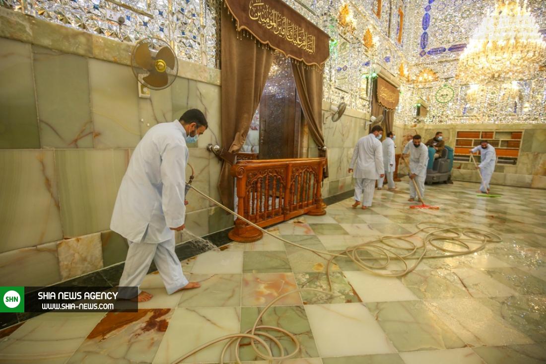 تصاویر/ مفروش شدن حرم امام علی(ع) با فرش های جدید