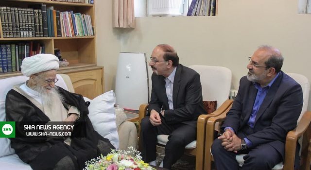اهدای پرچم بارگاه ملکوتی امیرالمؤمنین (ع) به آیت الله صافی گلپایگانی + تصاویر اهدای پرچم بارگاه ملکوتی امیرالمؤمنین (ع) به آیت الله صافی گلپایگانی + تصاویر