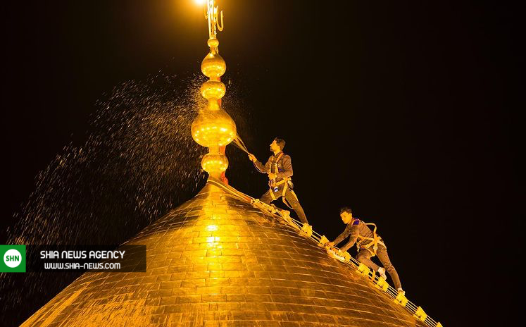 گنبد حرم امام حسین (ع) درآستانه محرم شست&zwnj;وشو شد