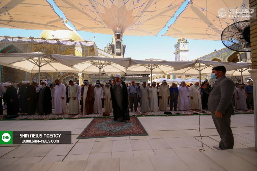 اقامه اولین نماز جماعت در حرم امام علی(ع) پس از توقف به دلیل کرونا +تصاویر