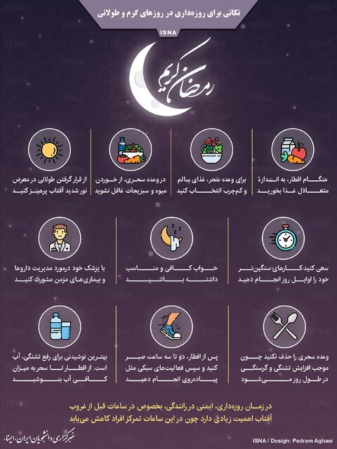اینفوگرافیک/ نکاتی برای روزهداری در روزهای گرم و طولانی اینفوگرافیک/ نکاتی برای روزهداری در روزهای گرم و طولانی