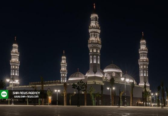نورپردازی مسجد قباء در مدینه منوره + تصویر