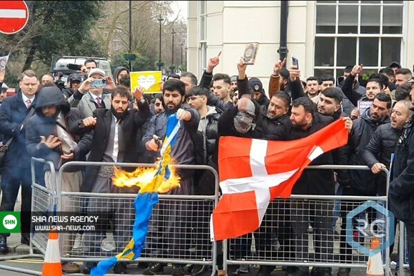 مسلمانان انگلیس پرچم دانمارک را آتش زدند+فیلم